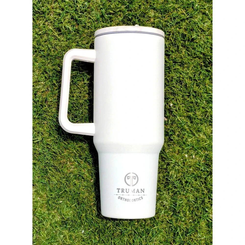Keep Smiling Etched40oz Pearl Stainless Steel Tumbler Grip Mug Cup+Lid/Straw New